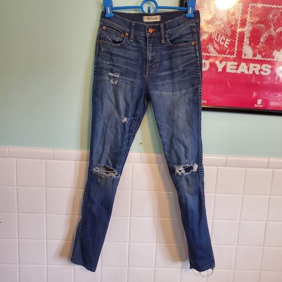 Madewell 9" High Risers Skinny Skinny Distressed Blue Jeans Size 25 - Picture 2 of 10